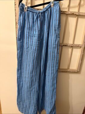 aerie Blue Striped Wide-Leg Drawstring Pants